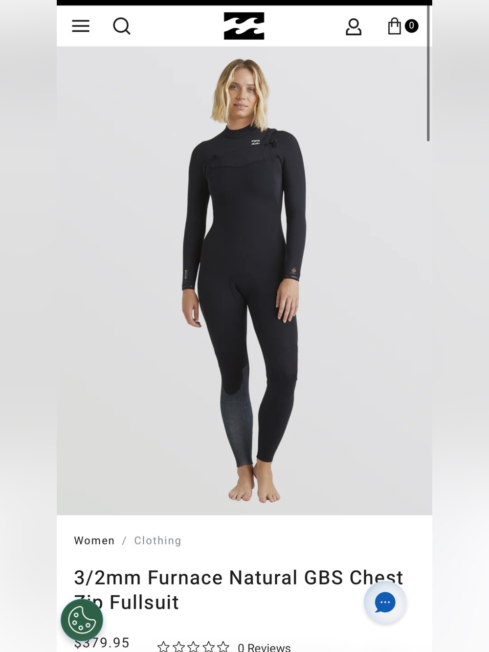 EUC Billabong Women’s Salty Dayz 3/2mm Chest Zip Wetsuit - US 6